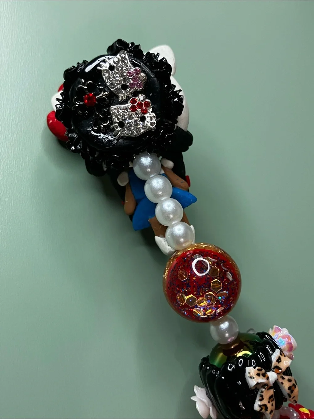 Kitty Cosplay Girl Clay Doll Handmade Beaded Rhinestone Pen